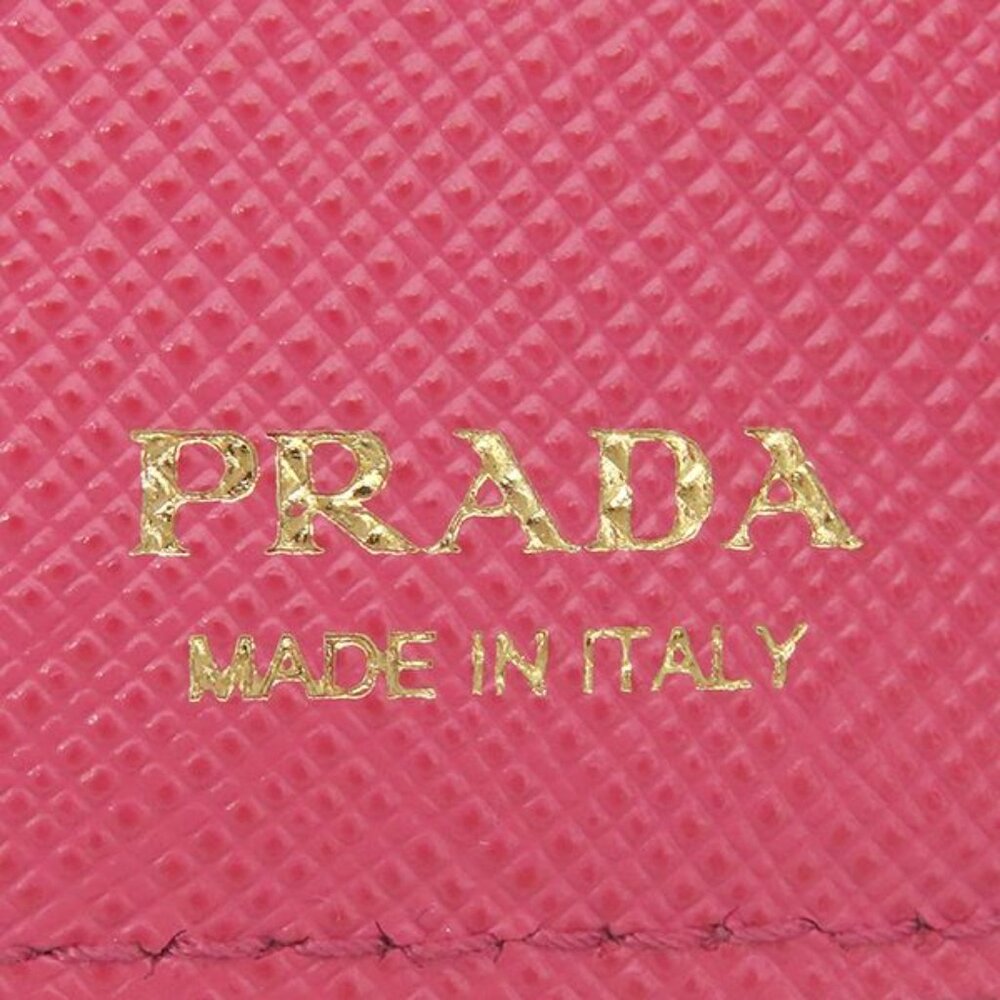 Prada Trifold Wallet Metal Logo Leather Pink Gold Hardware Compact Wallet - Picture 11 of 13